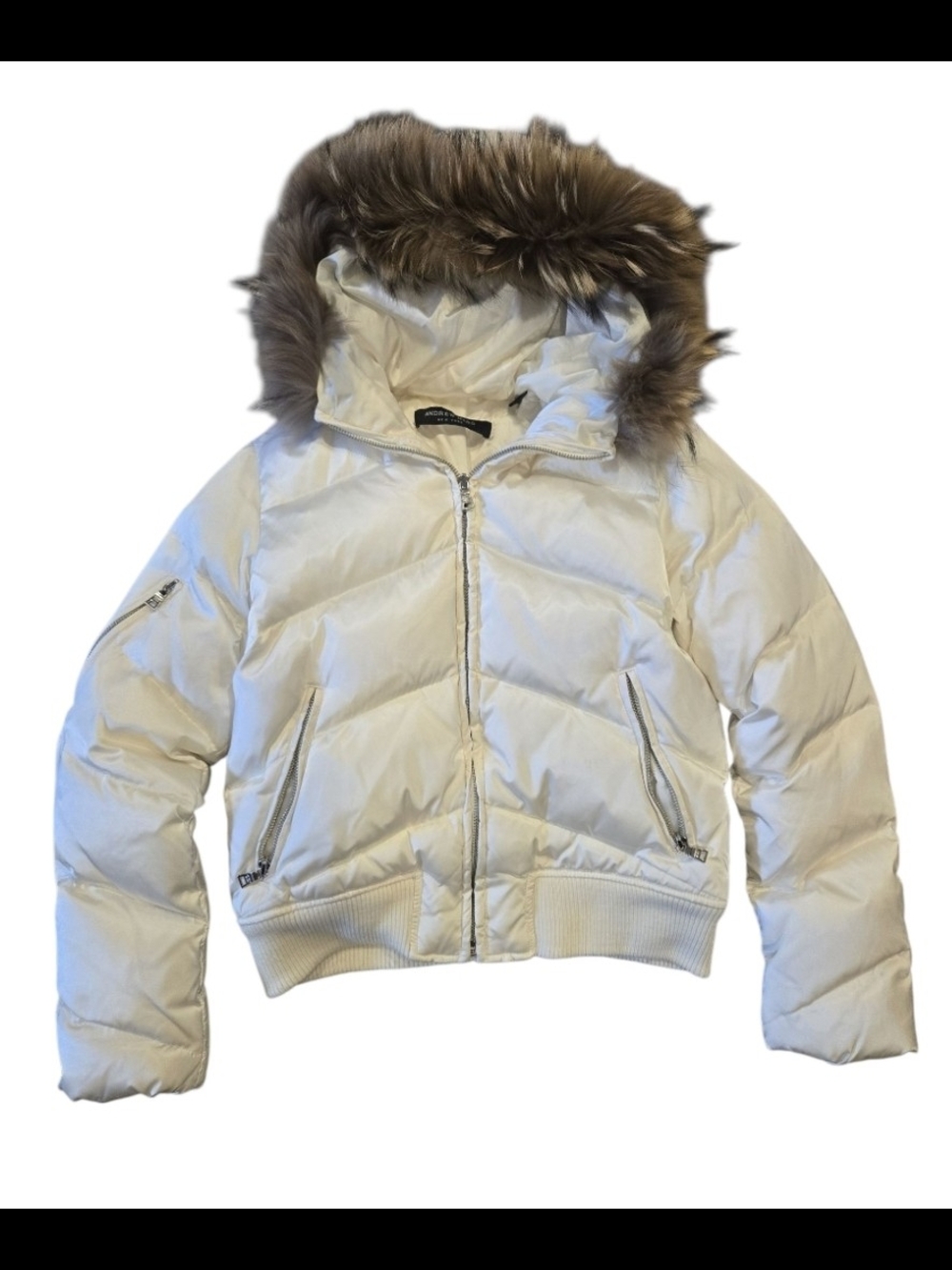 Andrew Marc white puffer jacket With real raccoon fur trim hood XS
